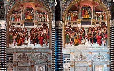 Duomo di Siena, ingresso monumentale della biblioteca – Marrina e Pintoricchio