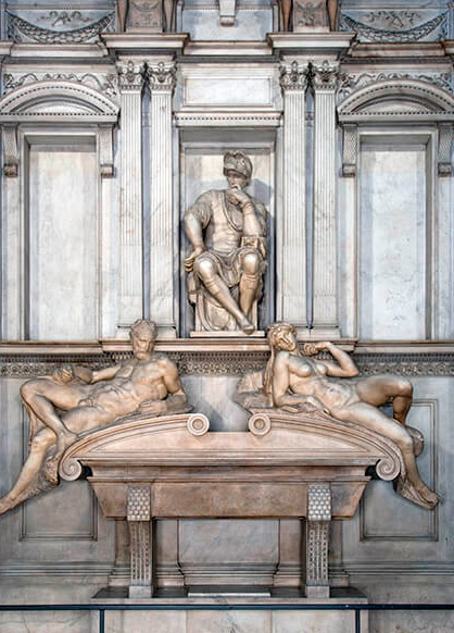 Museo delle Cappelle Medicee, Sagrestia Nuova, sculture del monumento funebre a Giuliano e Lorenzo dei Medici – Michelangelo Buonarroti